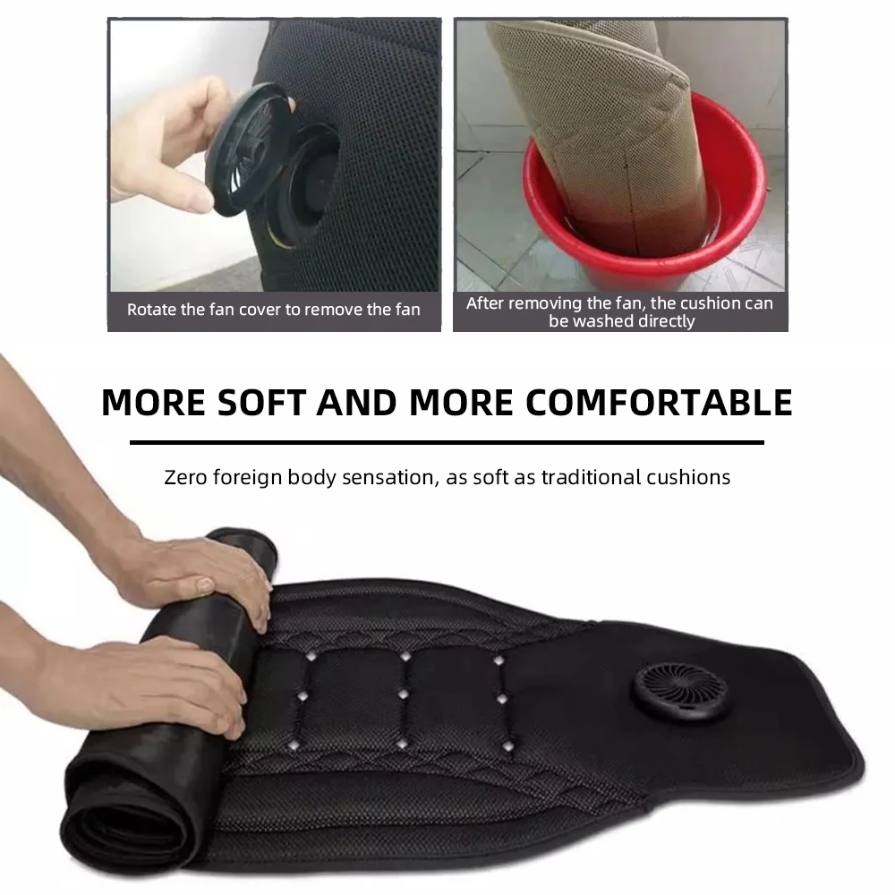Universal Car Summer Cool Air Seat Cushion 12V/24V USB Charging Breathable Car Seat Cover With Fan Multi-color 3-SpeedAdjustment - Image 3