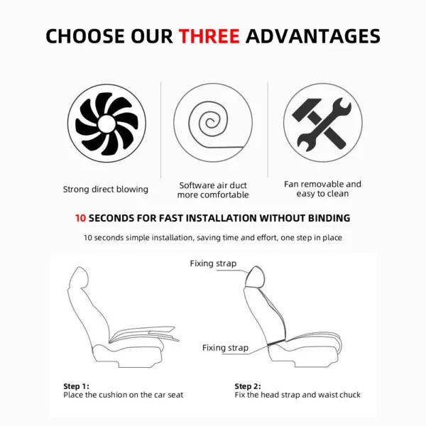 Universal Car Summer Cool Air Seat Cushion 12V/24V USB Charging Breathable Car Seat Cover With Fan Multi-color 3-SpeedAdjustment - Image 2