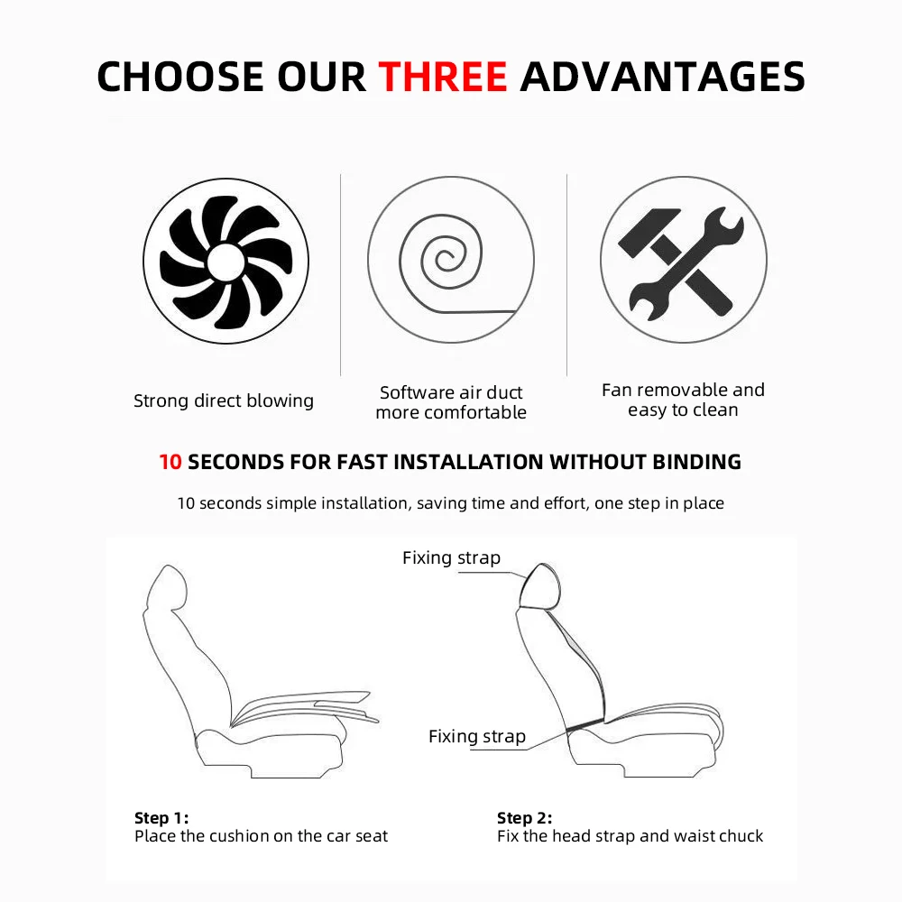 Universal Car Summer Cool Air Seat Cushion 12V/24V USB Charging Breathable Car Seat Cover With Fan Multi-color 3-SpeedAdjustment - Image 2