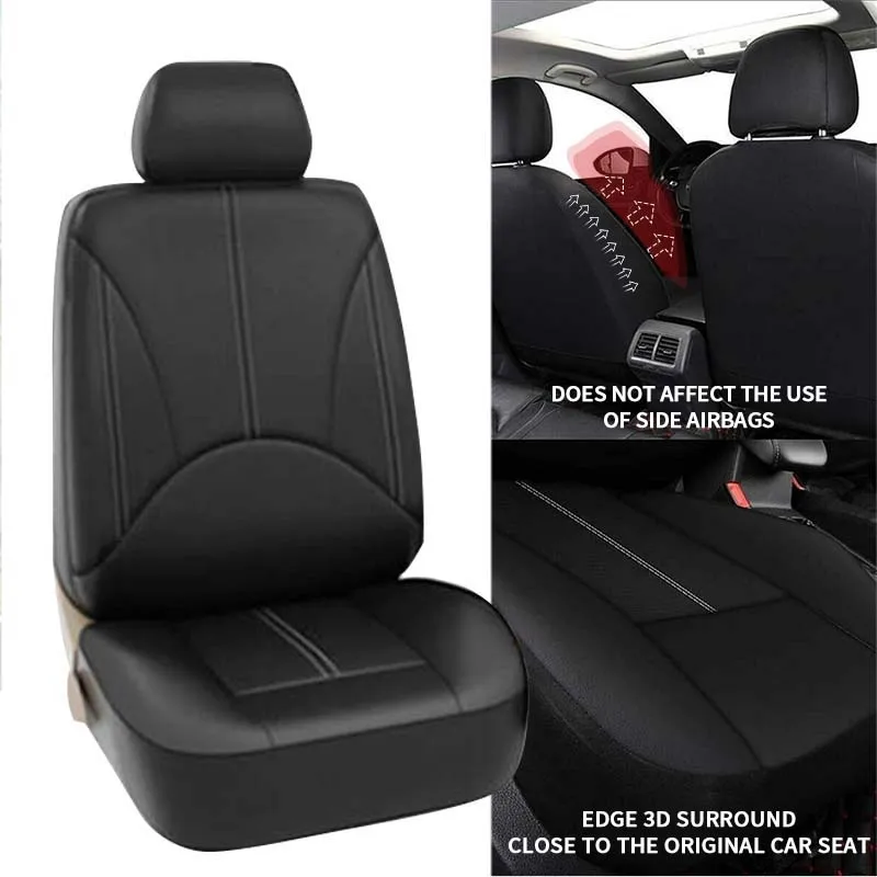 SEAMETAL Leatherette Car Seat Cover Set Breathable Auto Seat Cushion Universal Full-Wrapped Seat Cover Compatible with Airbag - Image 2