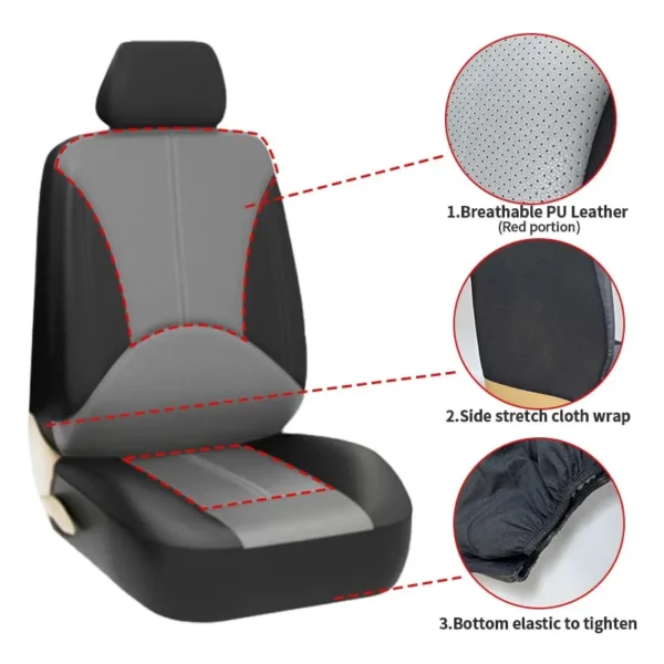 SEAMETAL Leatherette Car Seat Cover Set Breathable Auto Seat Cushion Universal Full-Wrapped Seat Cover Compatible with Airbag - Image 4