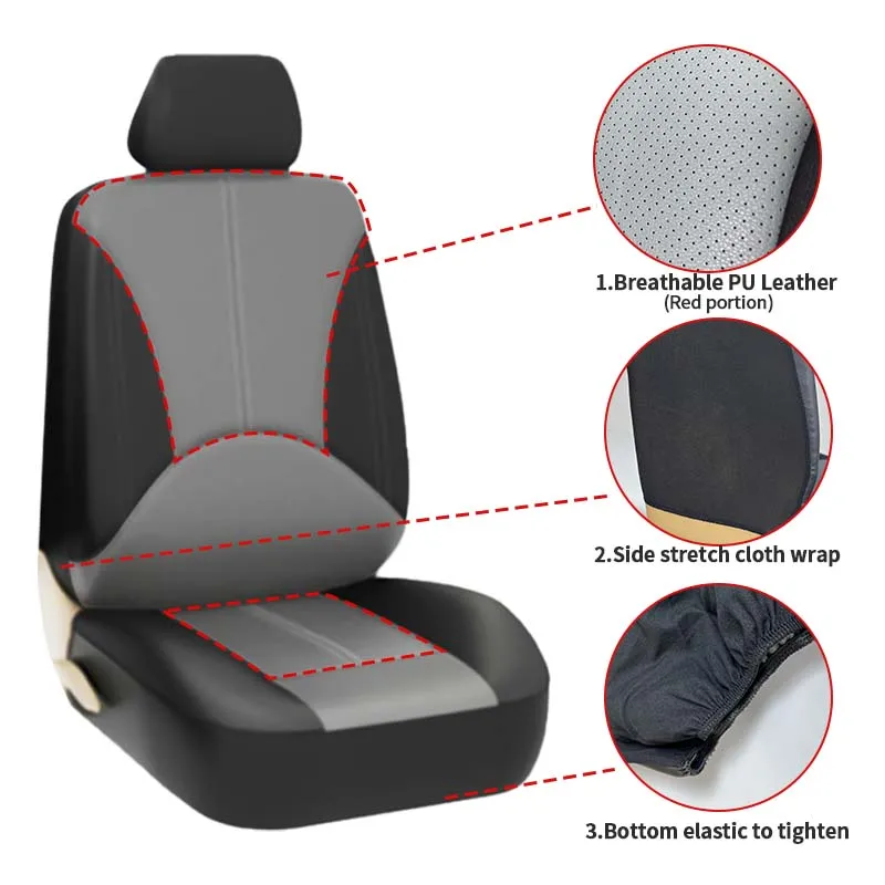 SEAMETAL Leatherette Car Seat Cover Set Breathable Auto Seat Cushion Universal Full-Wrapped Seat Cover Compatible with Airbag - Image 4