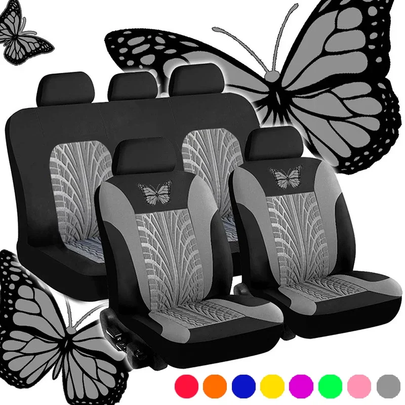 Car Seat Cover Full Set, Universal Butterfly Pattern Embroidery Auto Seat Cover Set - Image 2