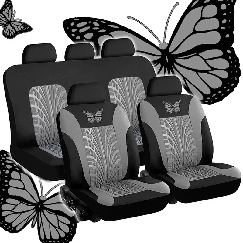 Car Seat Cover Full Set, Universal Butterfly Pattern Embroidery Auto Seat Cover Set - Image 10