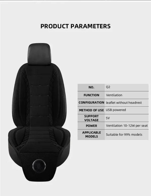 Universal Car Summer Cool Air Seat Cushion 12V/24V USB Charging Breathable Car Seat Cover With Fan Multi-color 3-SpeedAdjustment - Image 20