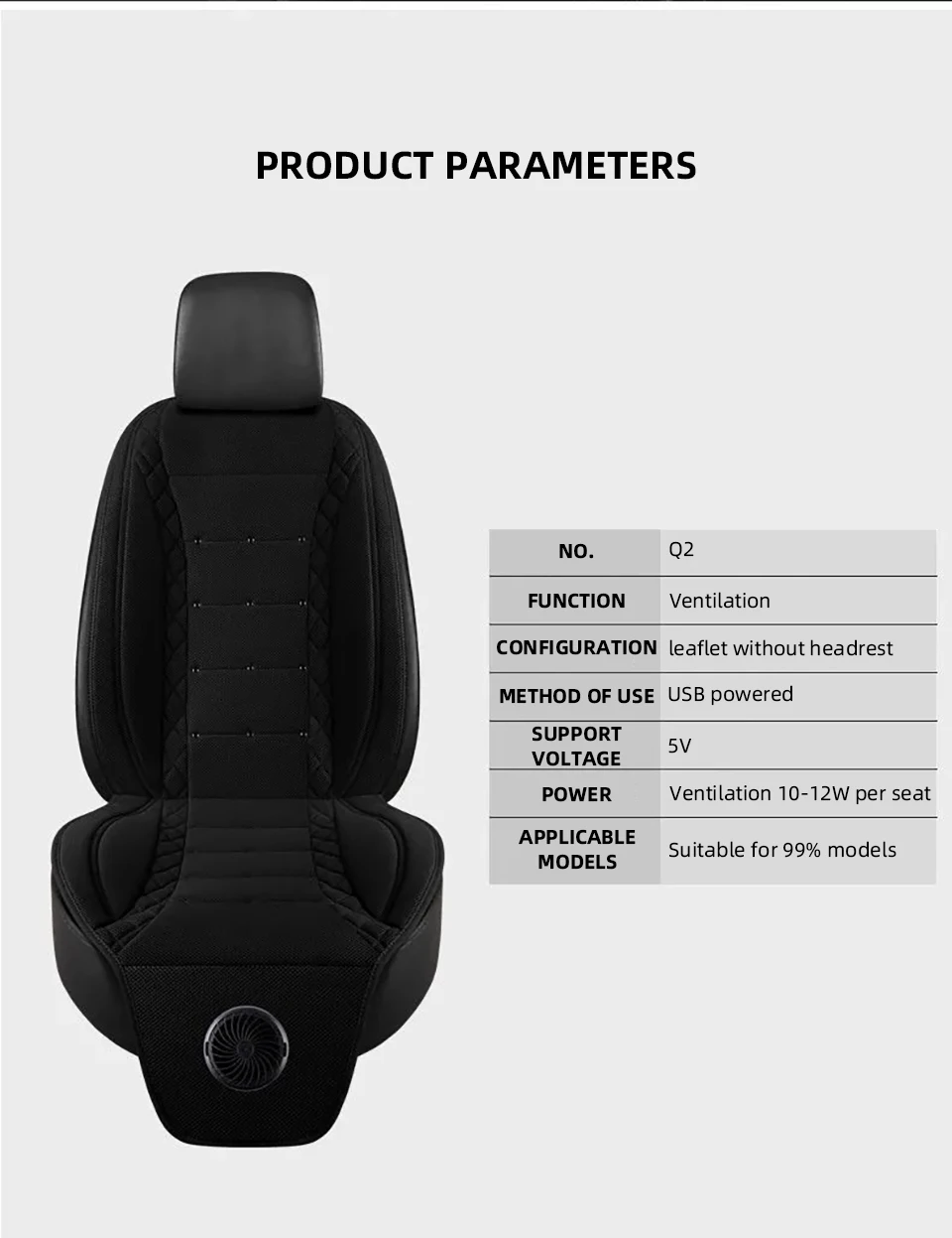 Universal Car Summer Cool Air Seat Cushion 12V/24V USB Charging Breathable Car Seat Cover With Fan Multi-color 3-SpeedAdjustment - Image 20