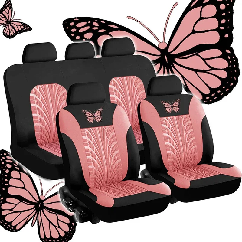 Car Seat Cover Full Set, Universal Butterfly Pattern Embroidery Auto Seat Cover Set - Image 15
